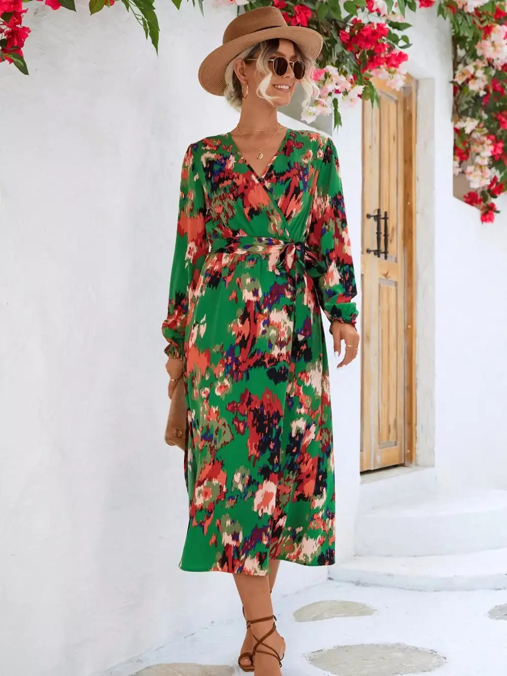 Lightweight Feel Printed Long Sleeve Midi Dress