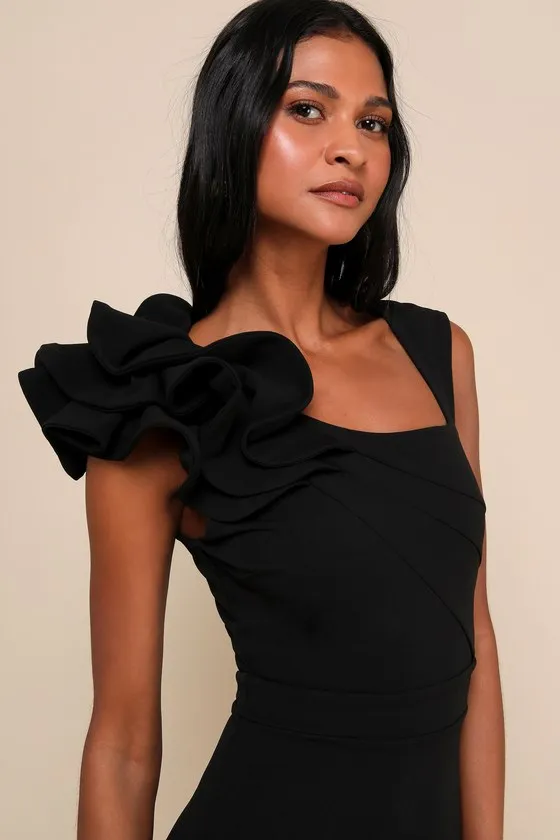 Lucette Black Sleeveless Ruffled Mermaid Maxi Dress