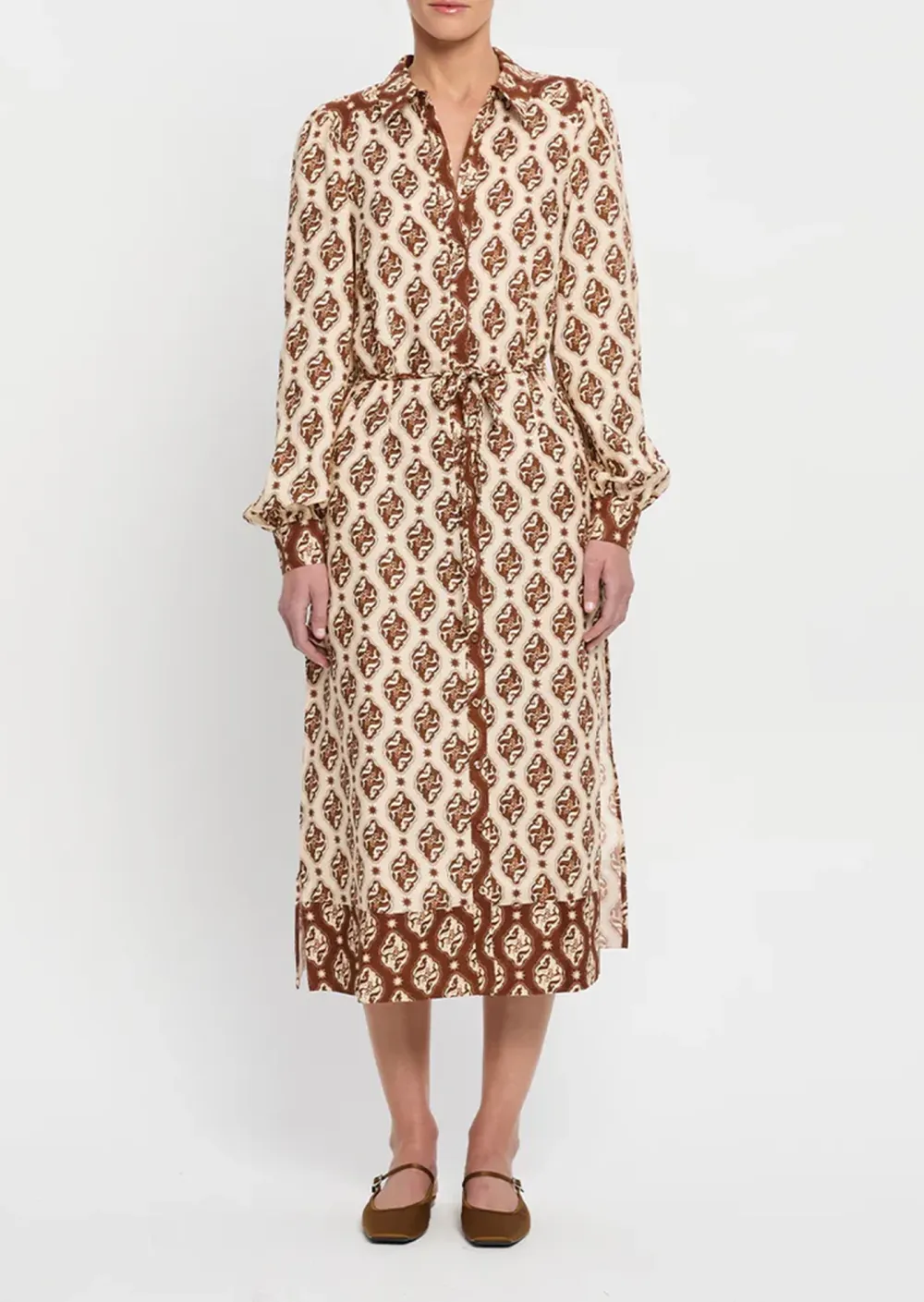 PRINTED LONG SLEEVE MIDI DRESS