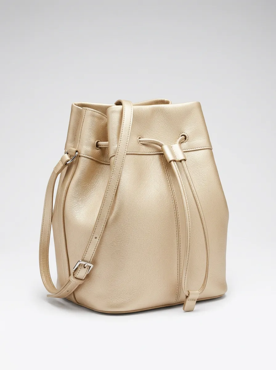 Women's Everyday Metallic Gold Finish Gold Metallic Bucket Purse