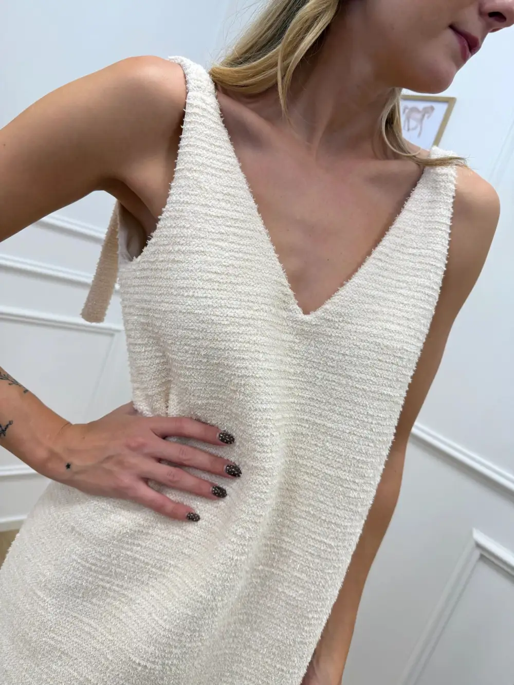 Textured Sleeveless V‑Neck Mini Dress