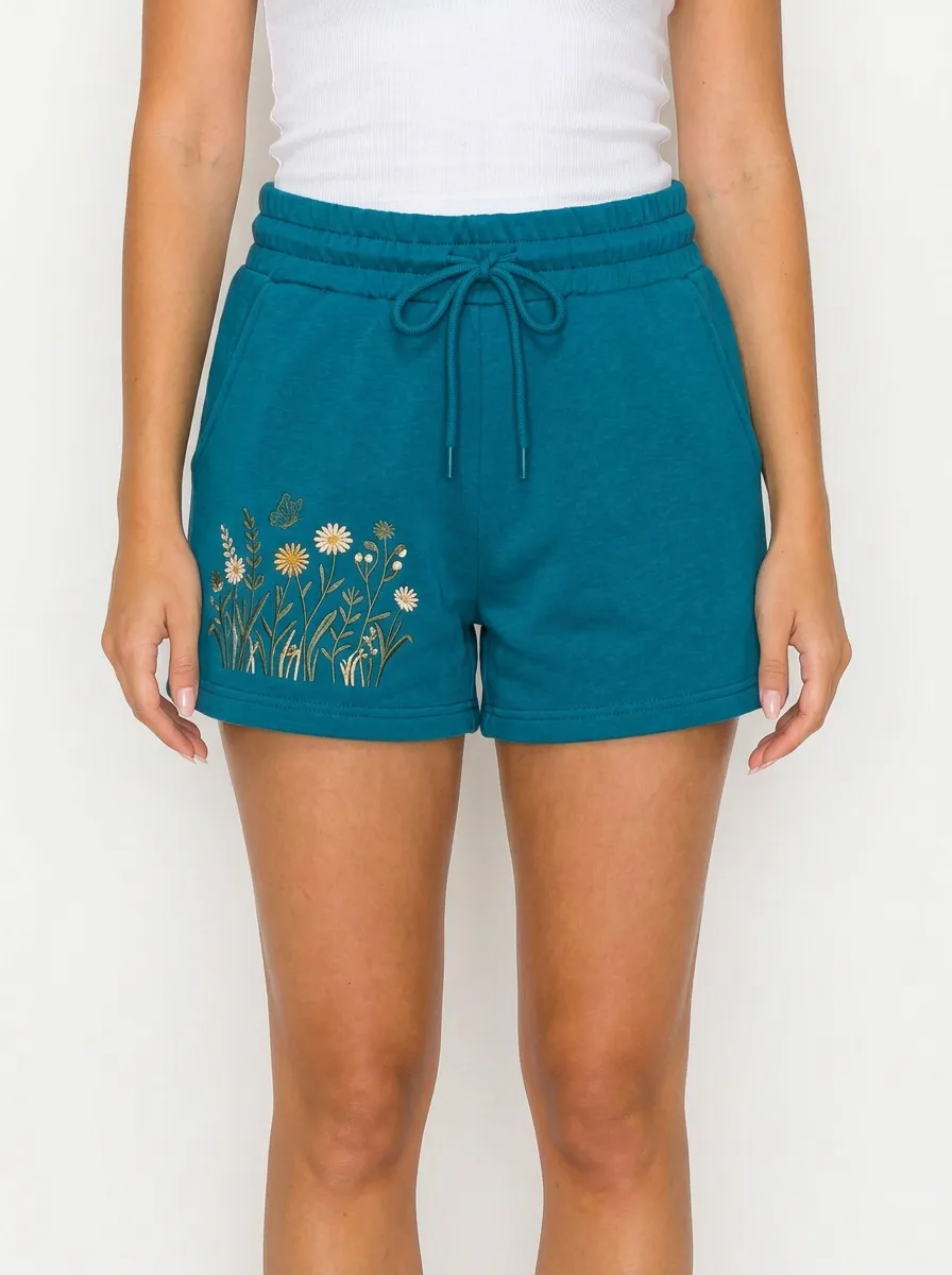 Women's Butterfly Floral-Embroidered Lounge Shorts