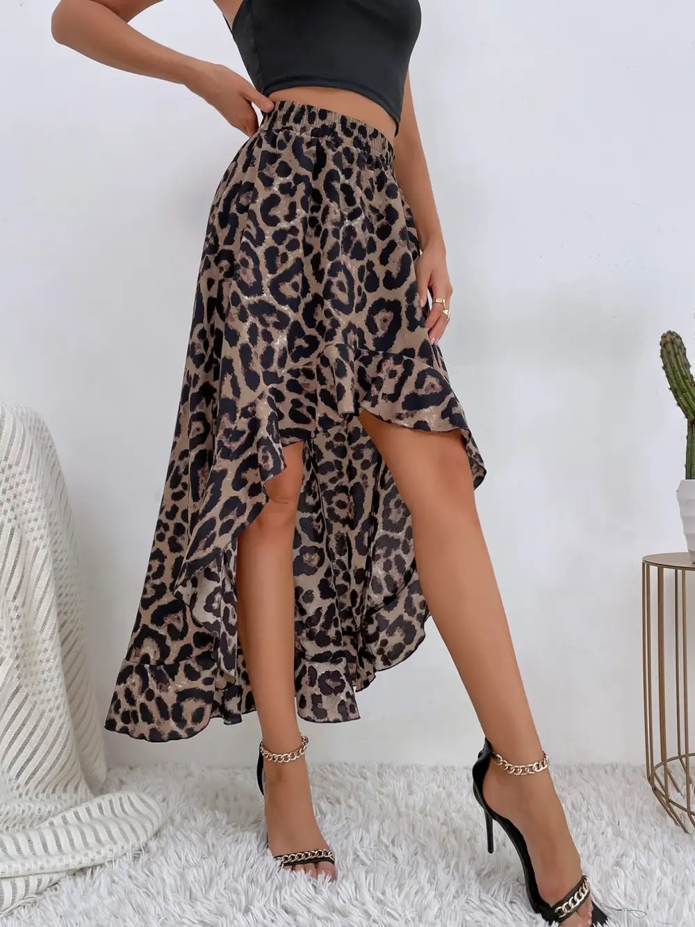 Print Ruffle Hem High-low Skirt