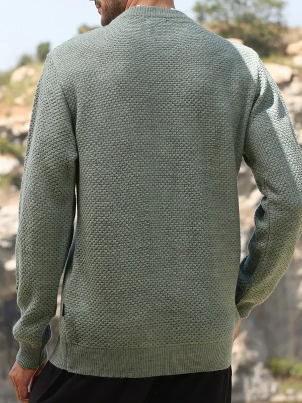 Green Textured Knit Pullover Sweater