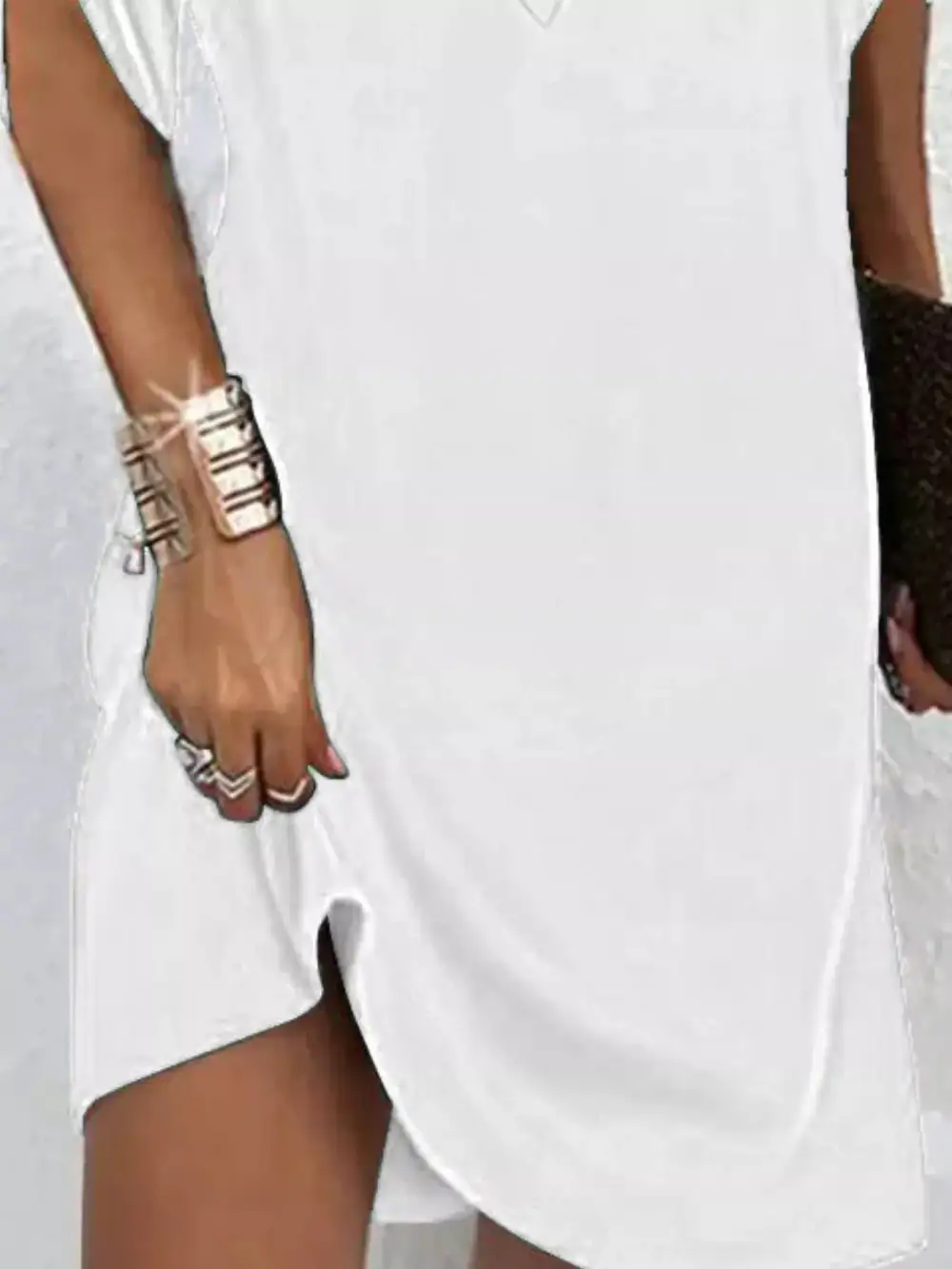 V-Neck Side Slit Mini Dress