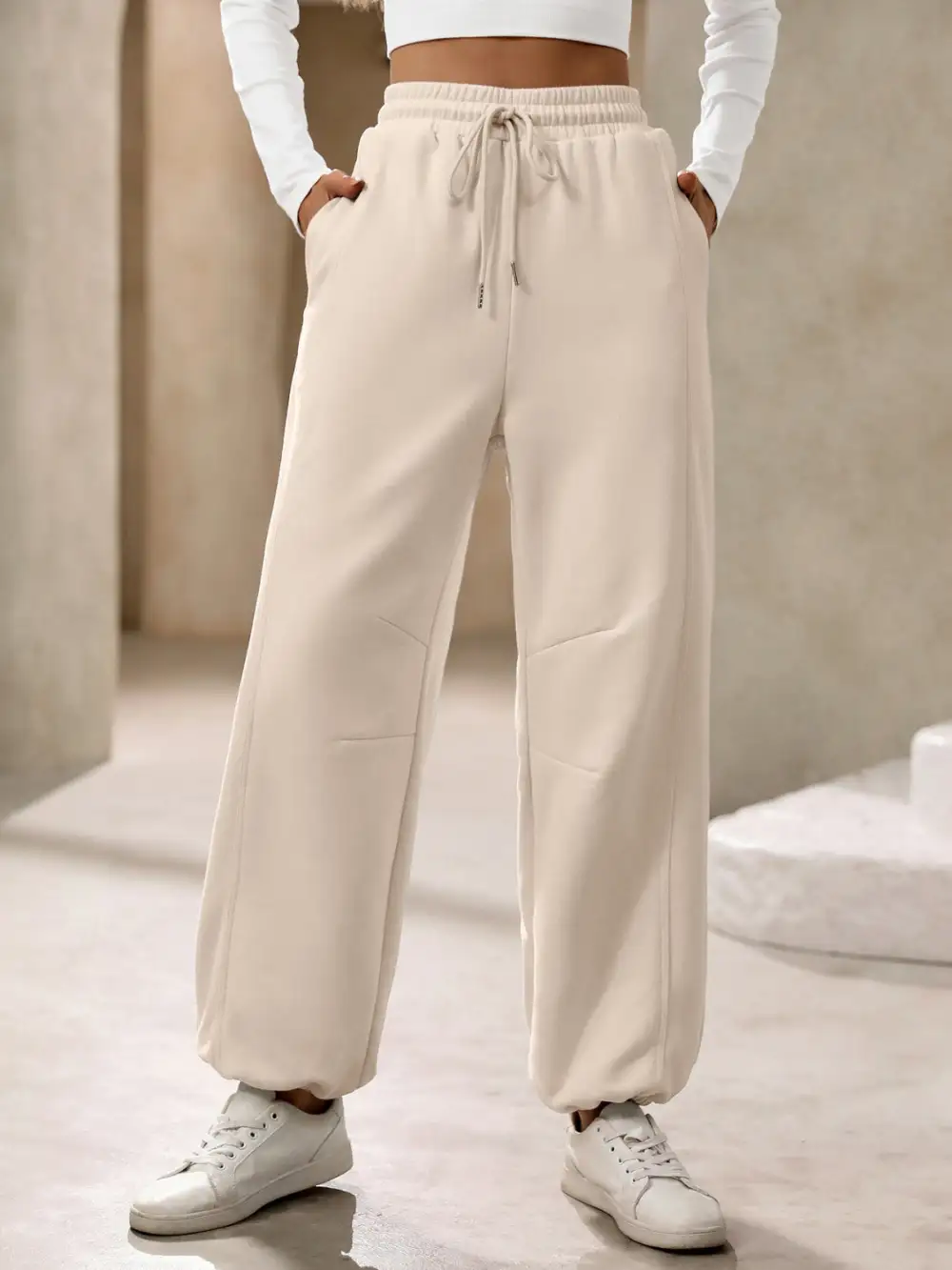 Tailored Drawstring Pocketed Jogger Pants