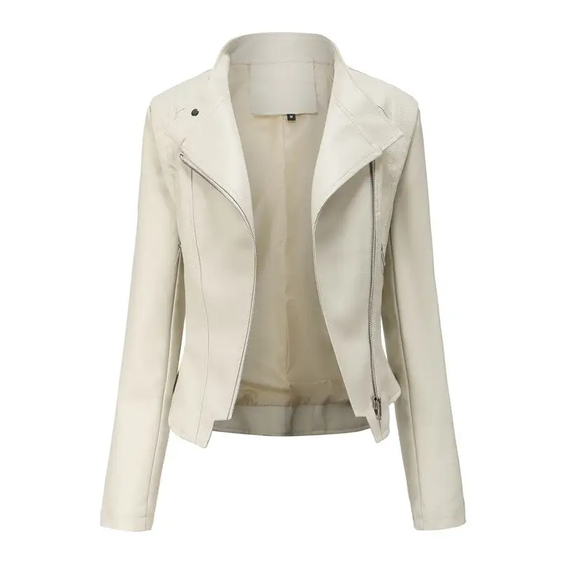 Relaxed Lapel Faux-Leather Leather Casual Outerwear Jacket