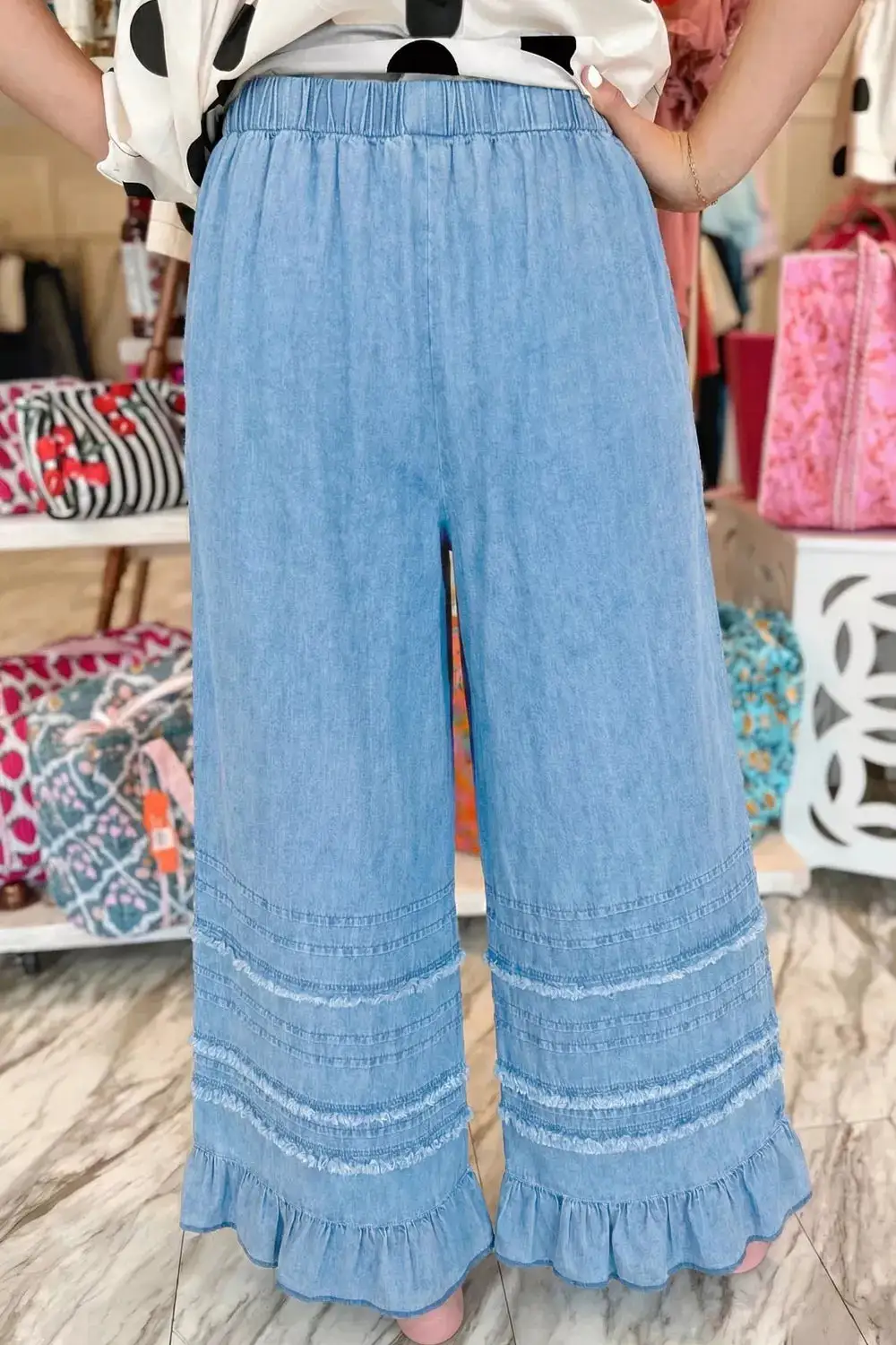 Drawstring Relaxed Wide Leg Jeans