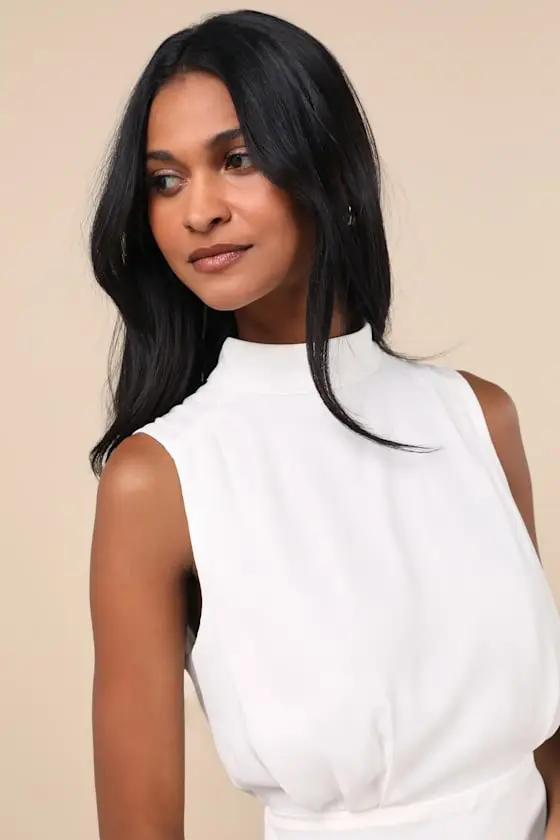 Classic Elegance Black Chiffon Sleeveless Mock Neck Mini Dress