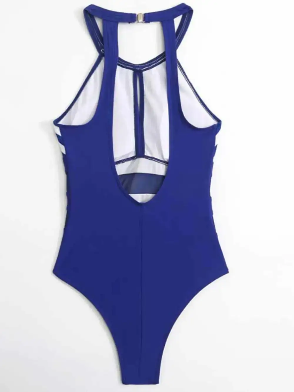 Mesh Detail Backless Striped One Piece Swimsuit