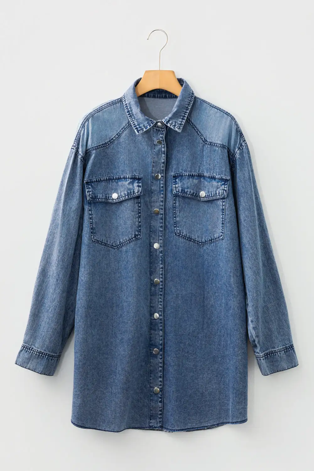 Balanced Detail Denim Pocketed Shirt Dress