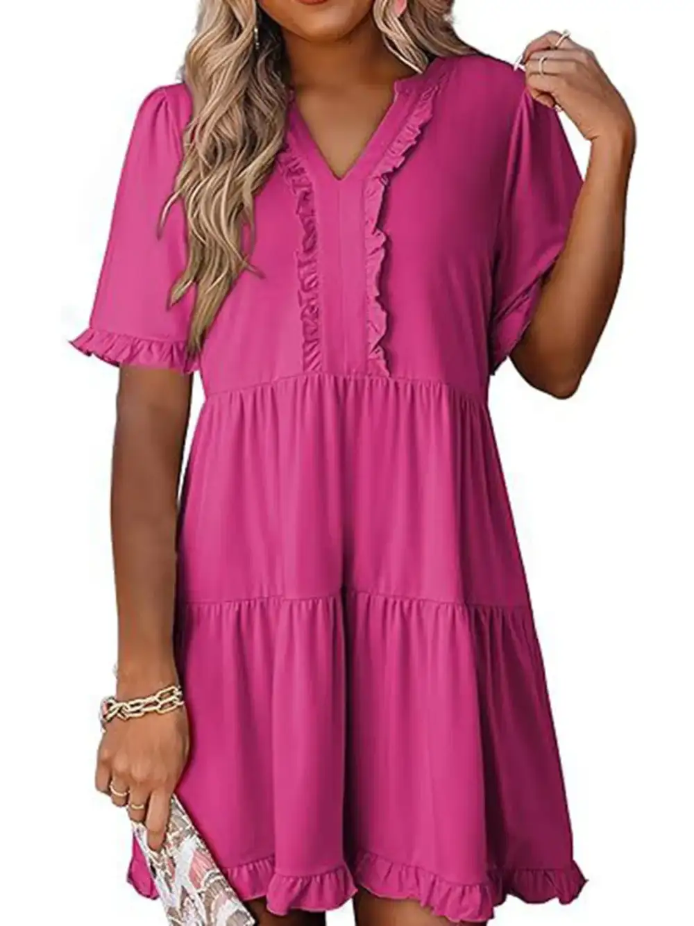 Short Sleeve Tiered Mini Dress
