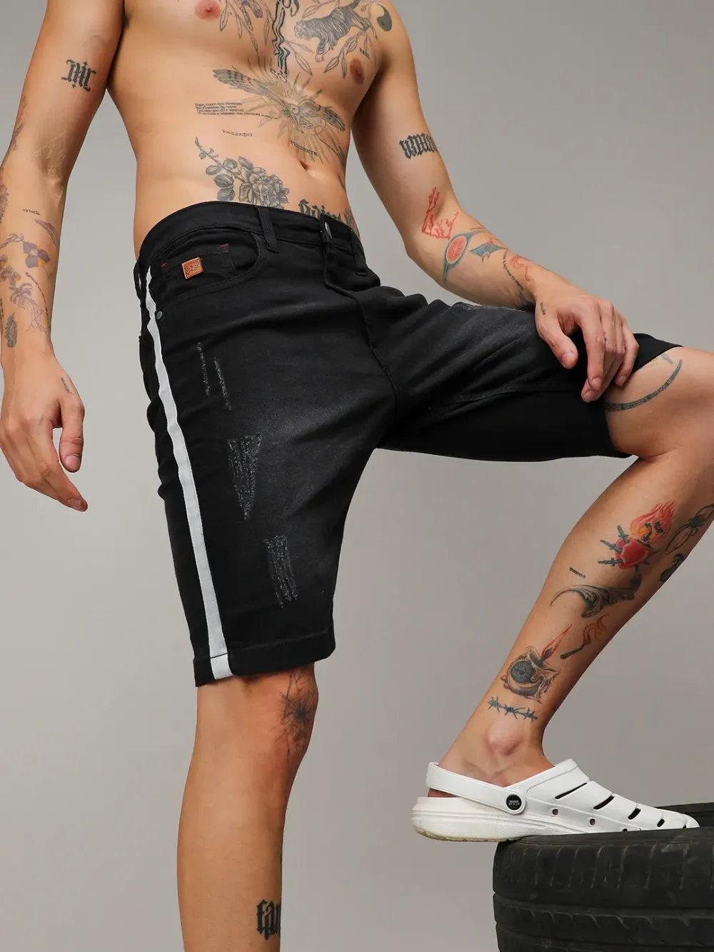 Black Casual Style Denim Shorts