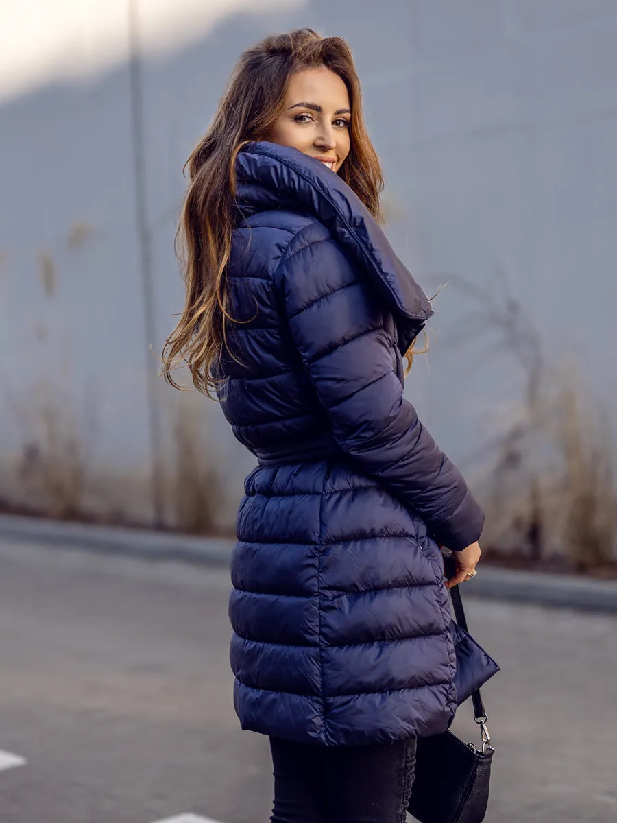 Dark blue women's long winter jacket