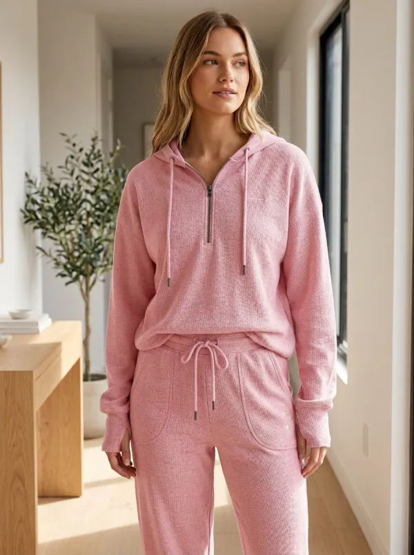Women's Minimalist Geometric Star Printed Waffle Knit Hoodie Jogger Set