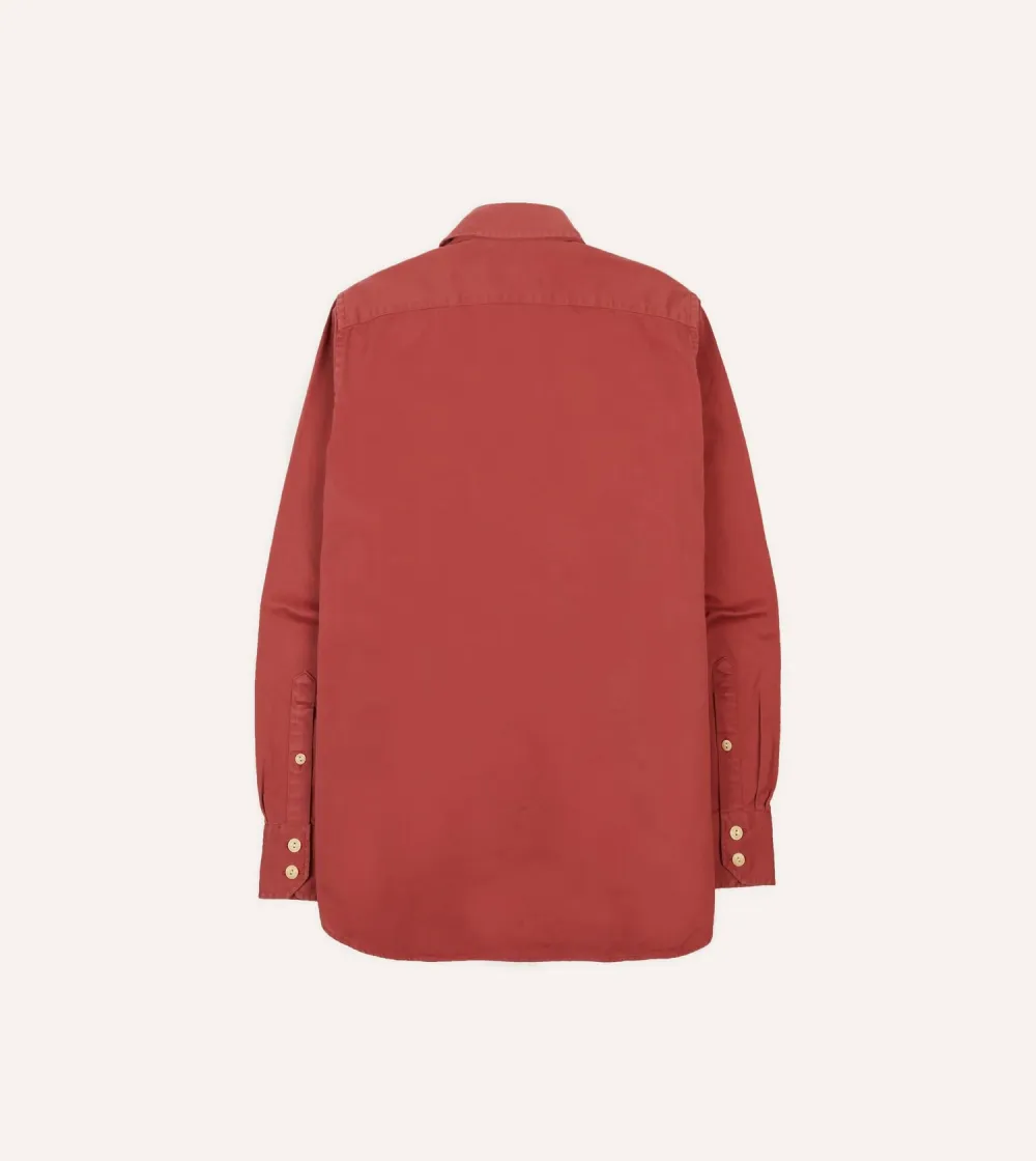 Red Cotton Long Point Collar Work Shirt Casual Style