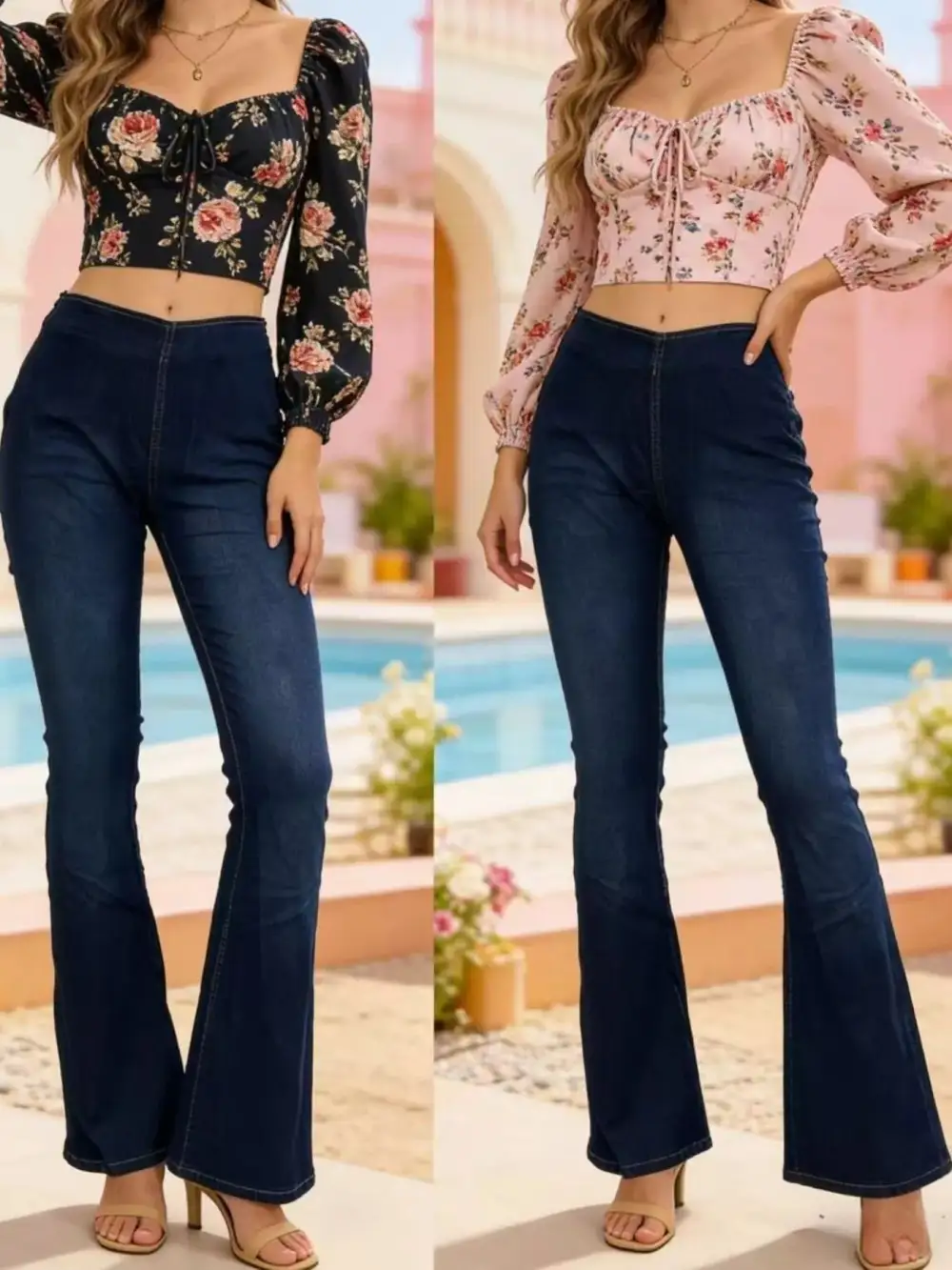 Washed High Waist Flare Leg Denim Jeans