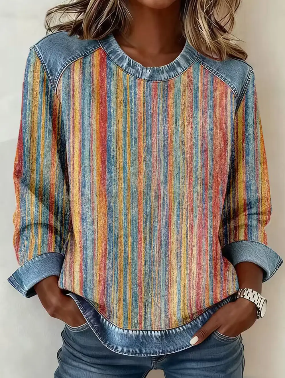 Retro Plaid Crew Sweatshirt