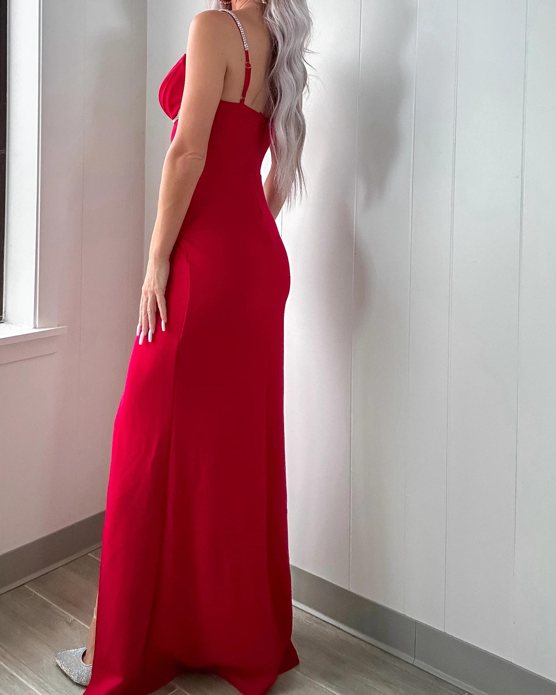 Radiant Rogue Slit Maxi Dress - Red
