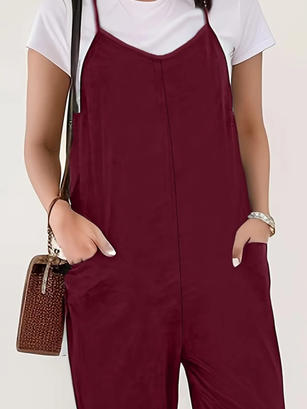 Casual Loose Fit Spaghetti Strap Jumpsuit Accessory