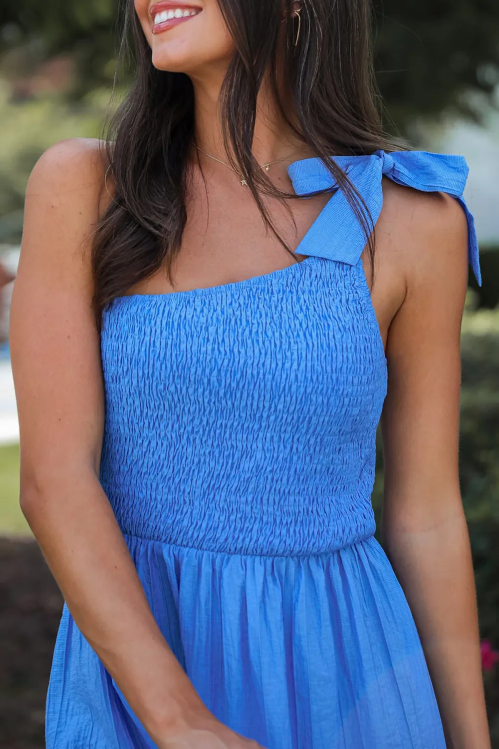 Blue One-Shoulder Midi Dress