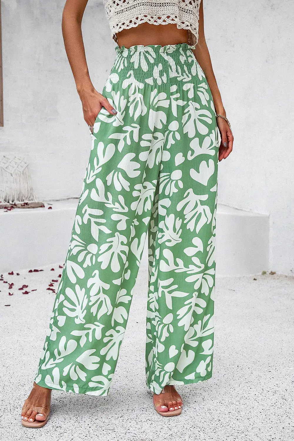 Textured Smocked Wide Leg Pants