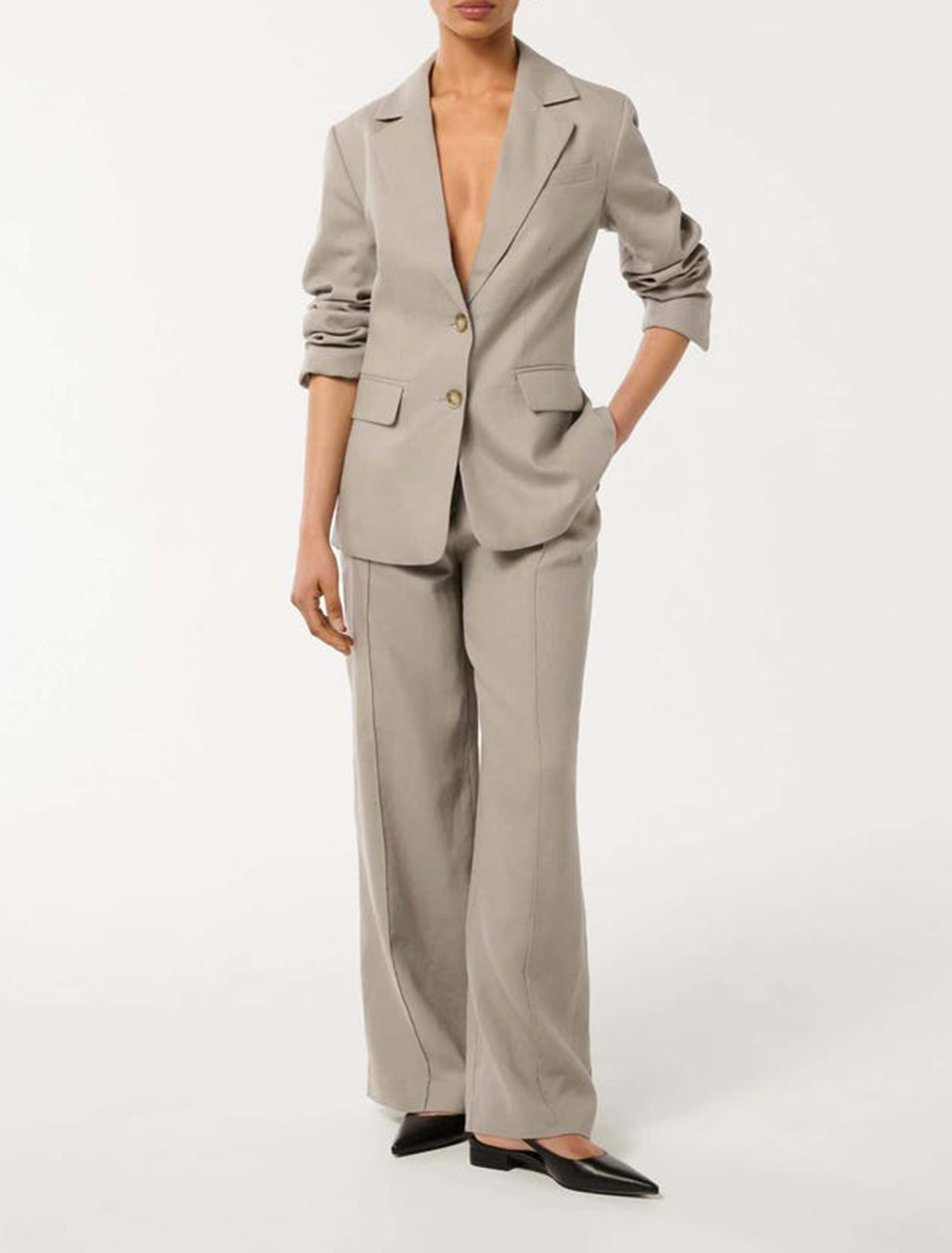 Petite Two Button Linen Blazer