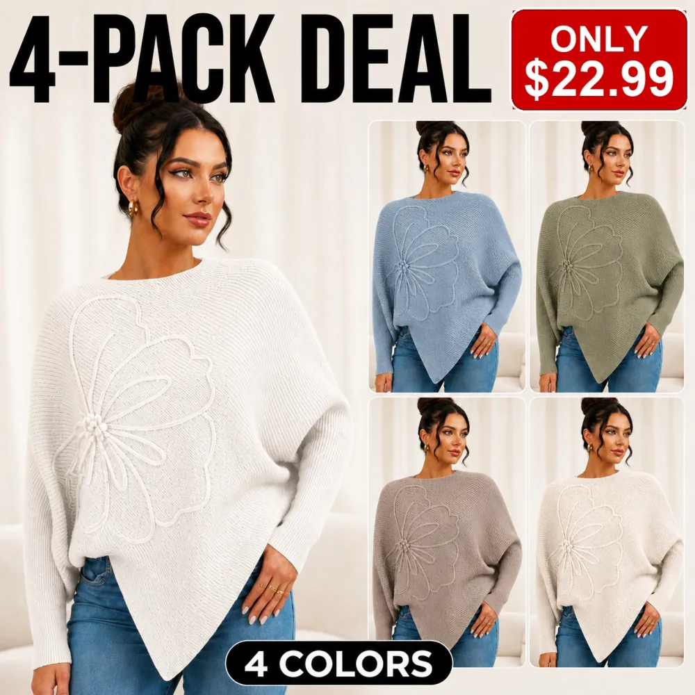 Women's Floral Batwing Sleeve Asymmetrical Sweater