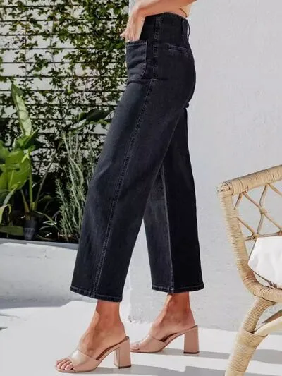Button Fly Cropped Pocket Denim Jeans
