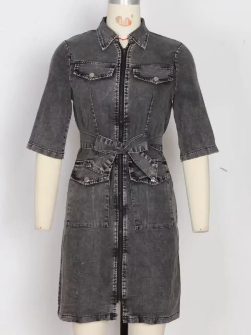 Comfort Fit Denim Zip Front Short Sleeve Dress