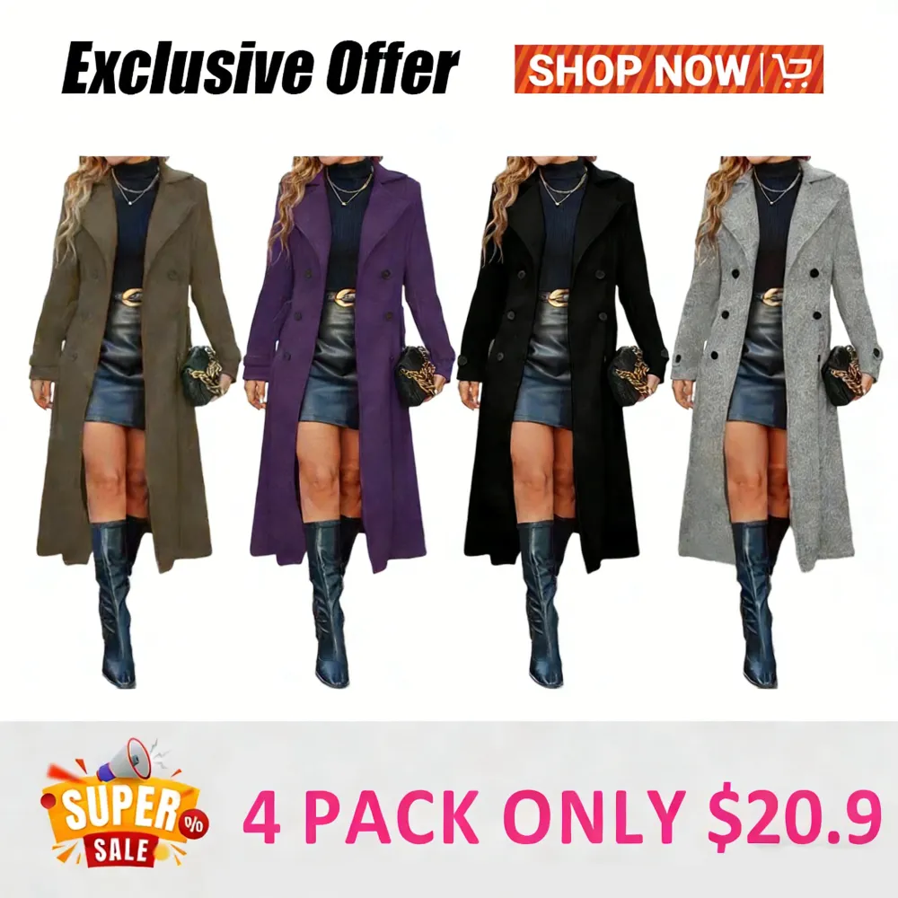 Women's Solid Double-Breasted Wool Coat
