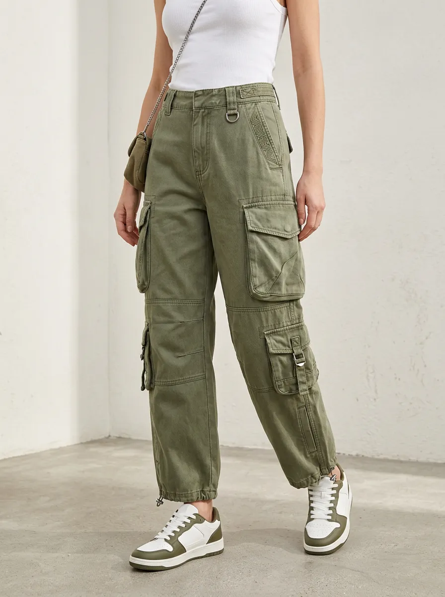 Flexible Utility Style Multi Pocket Shape Women's Multi Pocket Cargo Pants