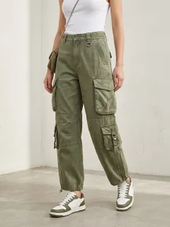 Flexible Utility Style Multi Pocket Shape Women's Multi Pocket Cargo Pants