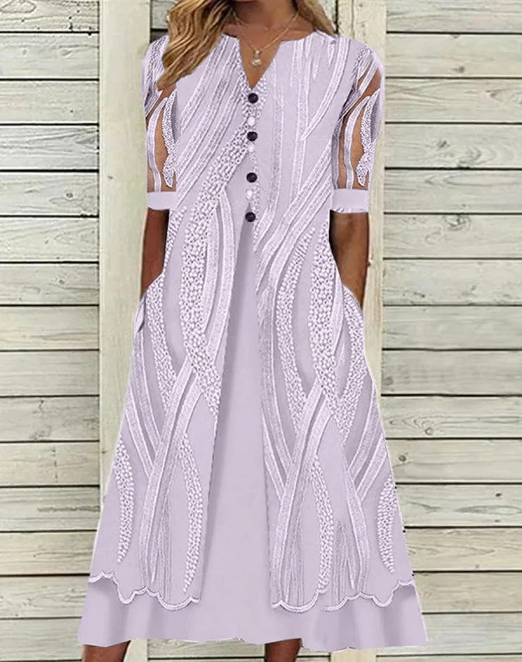 V-neck Printed Loose Short Sleeve Maxi Dress