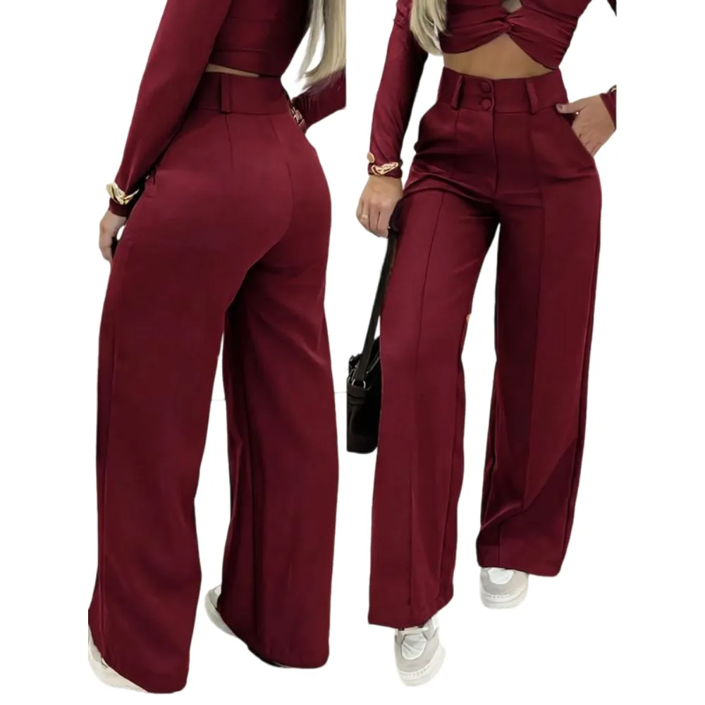 Women's Simple Wide-Leg Pants with Double Button Front, Versatile Commuter Essential Single Piece