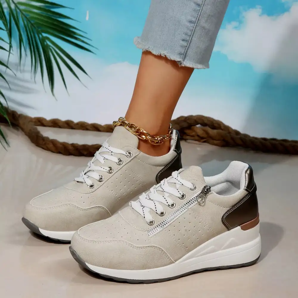 Refined Lace-Up Wedge Sneakers