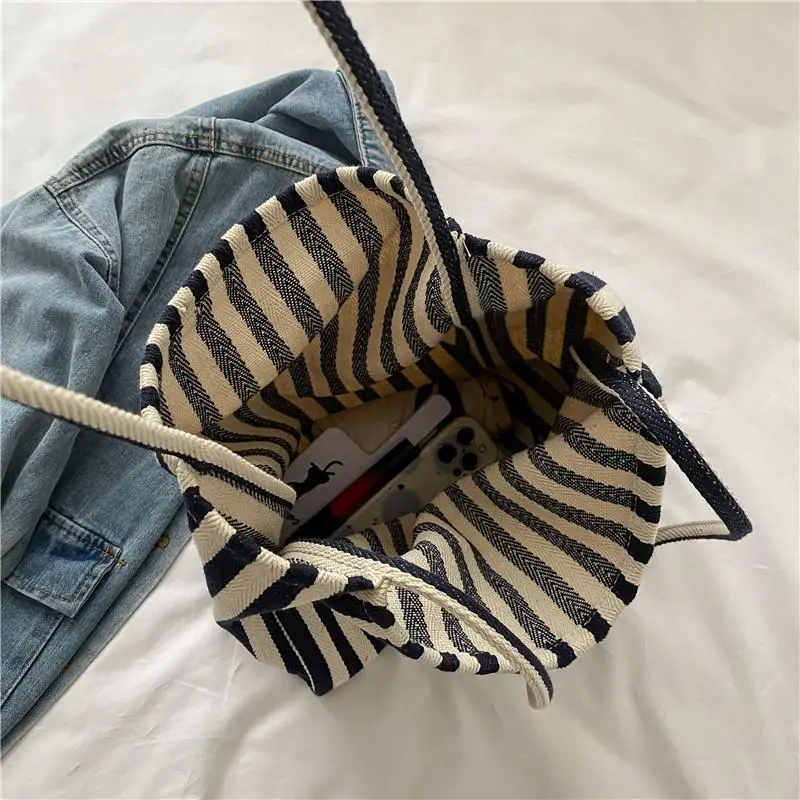 Roomy Striped Bucket Bag