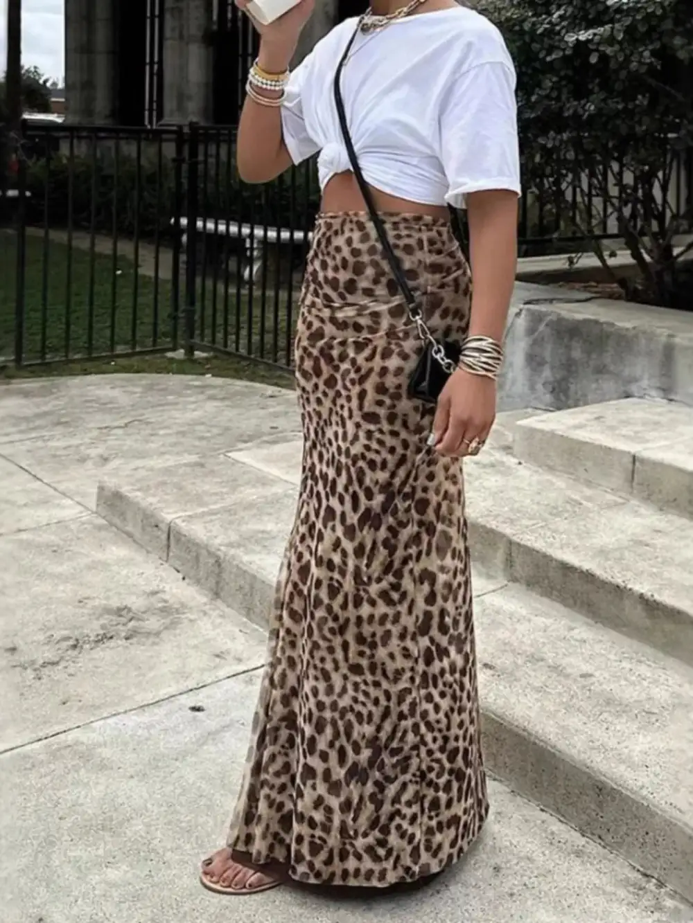 Leopard Print High Waisted Maxi Skirt