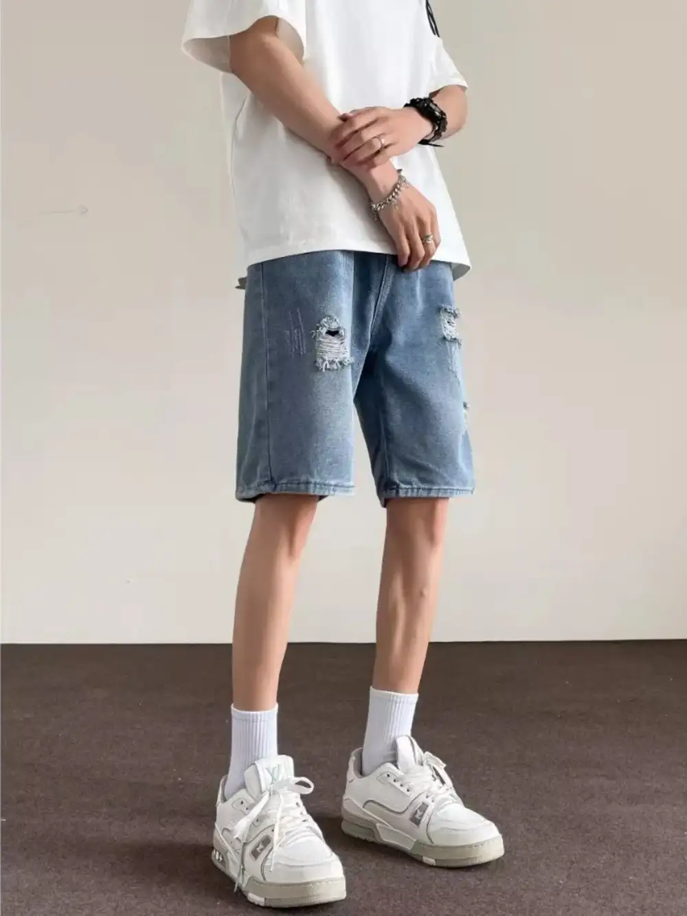 Men's Full Size Ripped Casual Loose Fit Denim