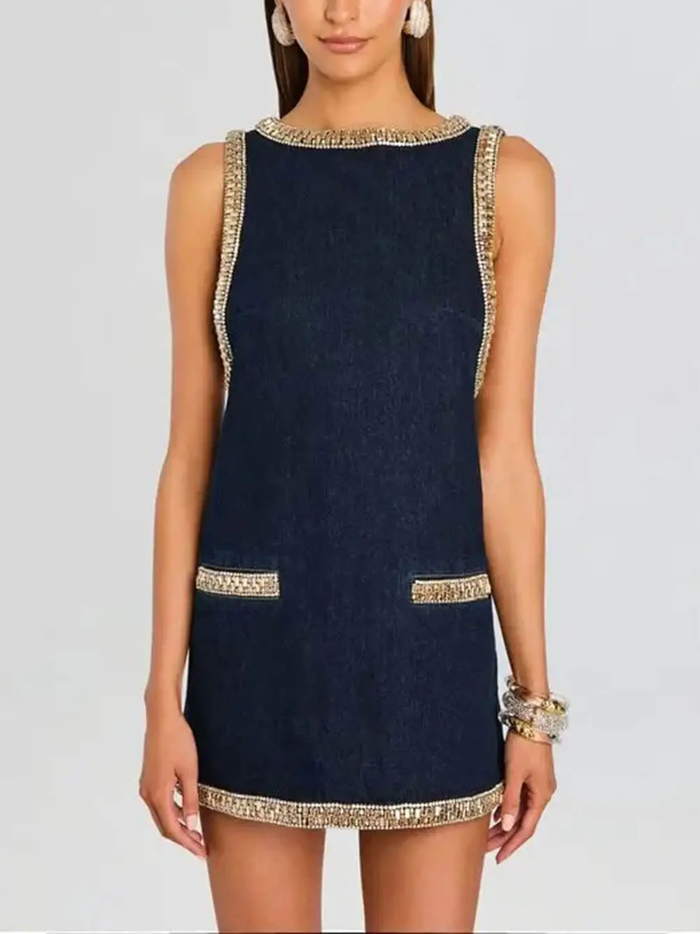 Sequin Embellished Denim Fashion Mini Dress