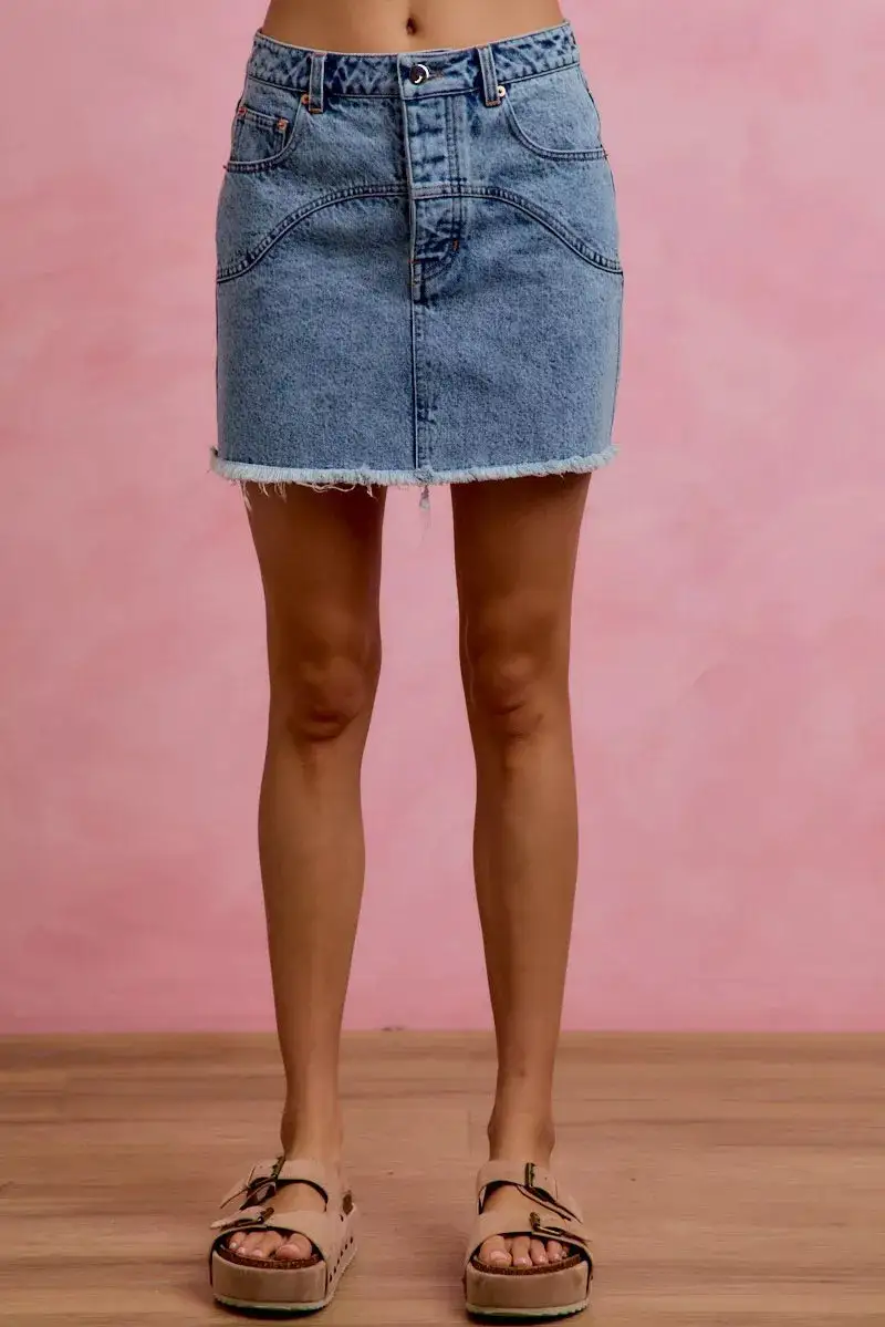 Simple Denim Cotton Blend Silhouette Skirt