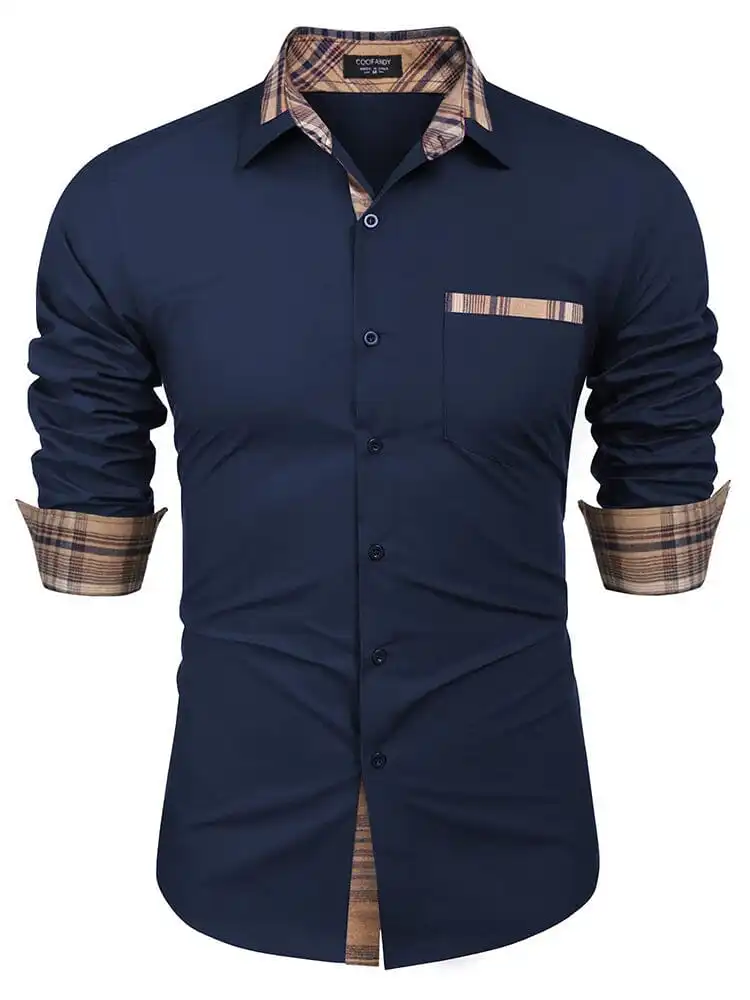 Cotton Plaid Collar Button Down Shirt