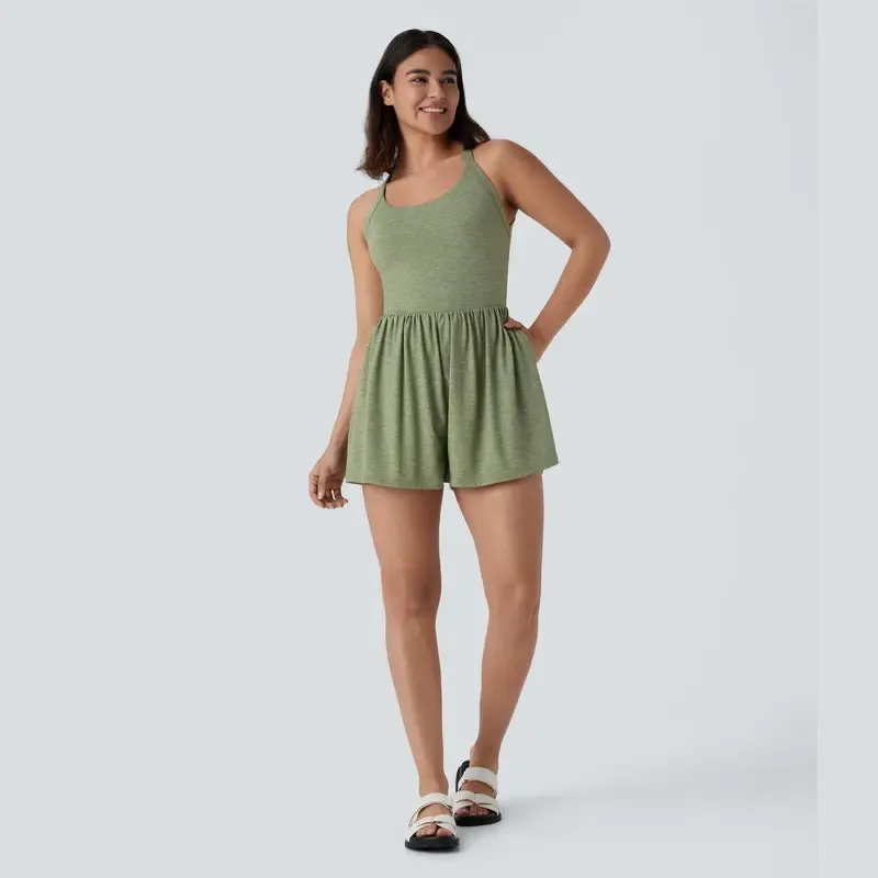 Women’s Backless Twisted Romper – 2-in-1 with Pocket
