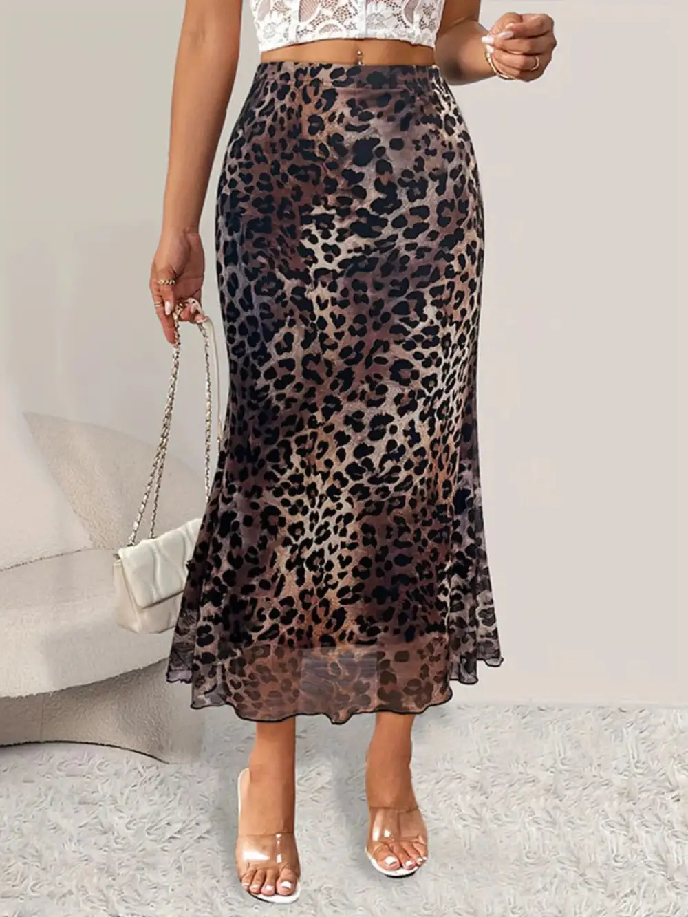 Sharp Ruffle Trim Printed Detail Skirt