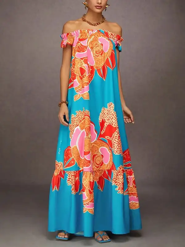 Flower Pleated Maxi Dress