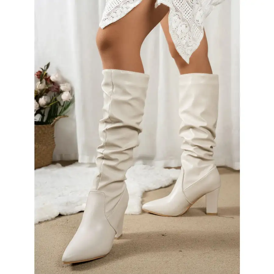 Point Toe Block Heels Boots