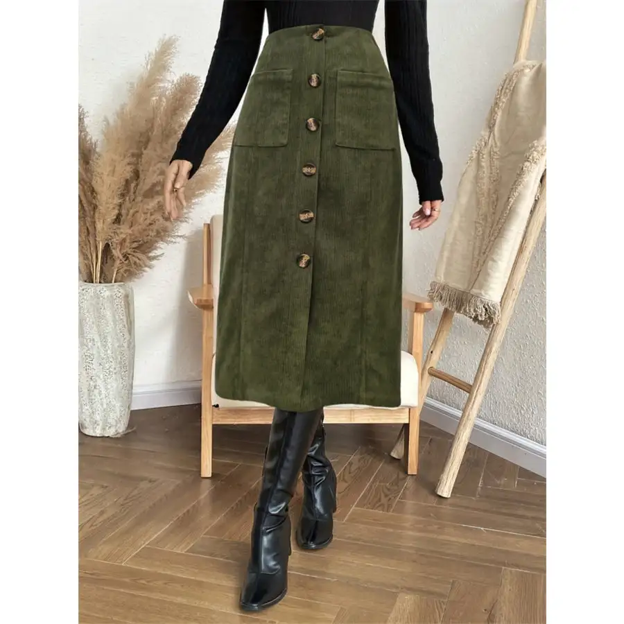 Pocketed Back Elastic Waist Skirt