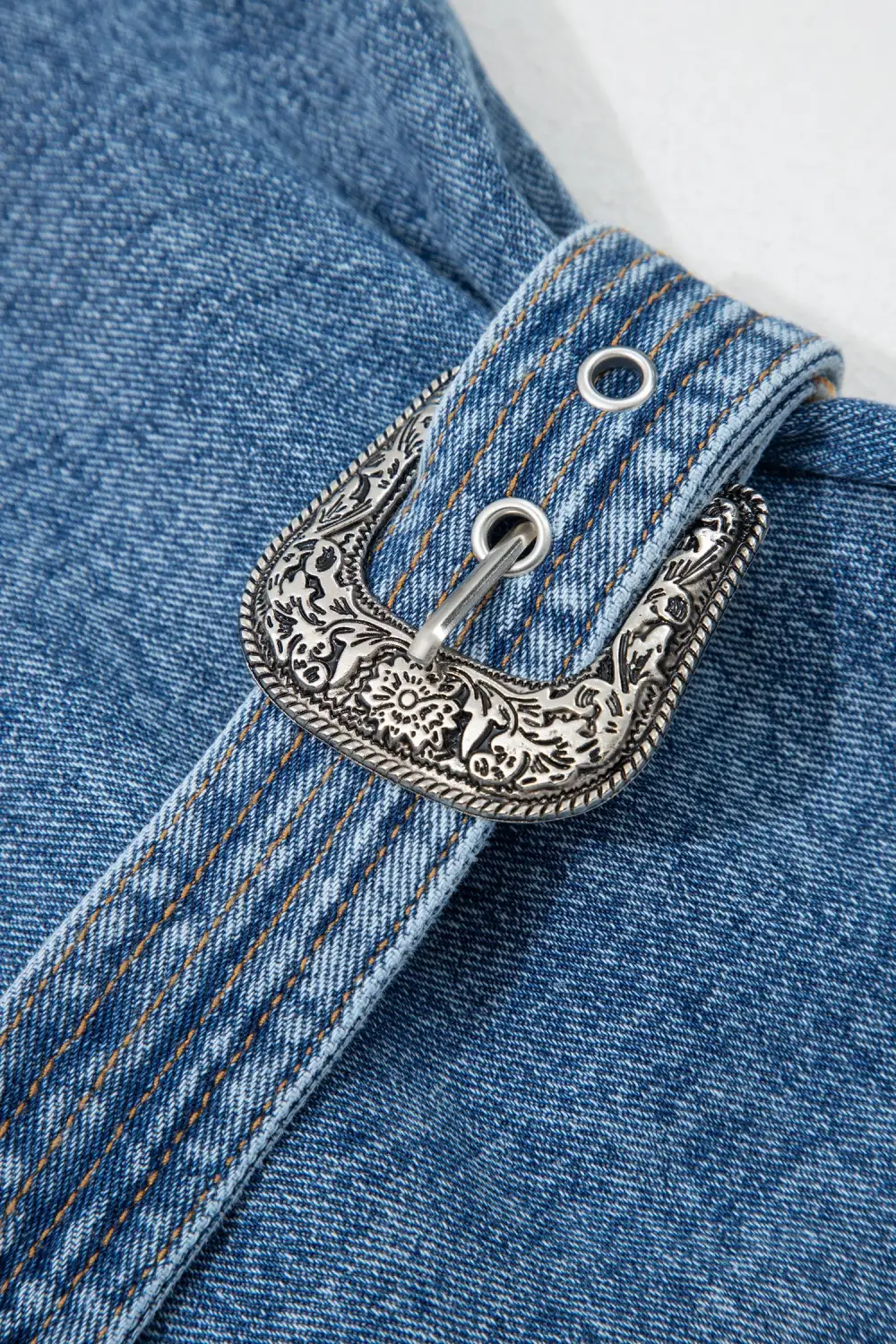 Polished Detail Denim Button Front Sleeveless Dress