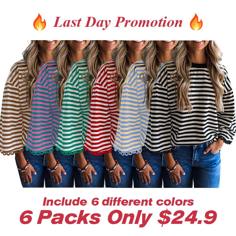 🔥Direct Factory Price - Women's Sweater Crewneck Striped Knit Pullover