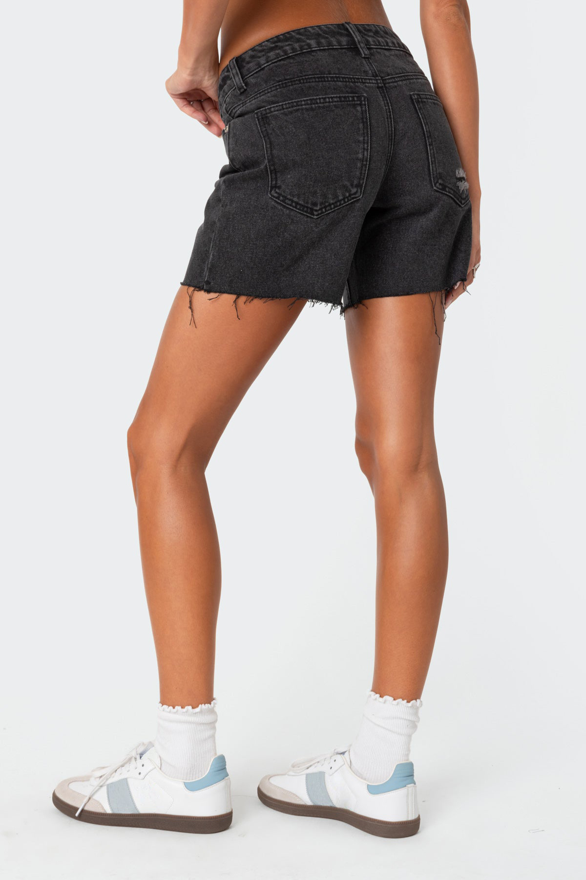 Low Rise Raw Edge Denim Shorts